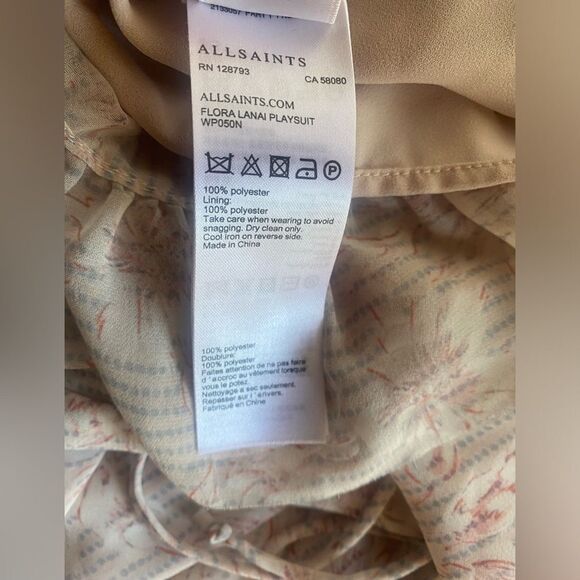 All Saints Romper Womens Sz 2 Pink Floral Rosa V Neck Long Sleeve Ruffle Button - Picture 11 of 12